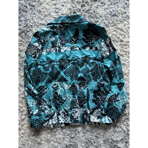 Berek Jacket Sz L Blue White Black Crystal Like Buttons Art To Wear Abstract - Picture 4 of 5